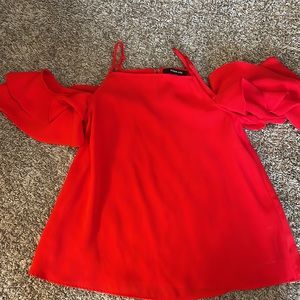 Sugar lips Red Open shoulder blouse with ruffle sleeve, size L